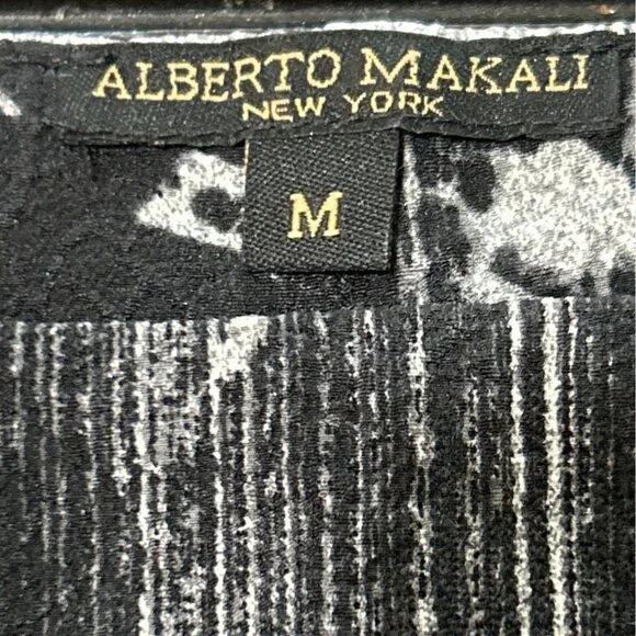 Alberto Makali Women's Size M Top Puff Ruffle Sleeve Black Gray Print - Picture 4 of 7